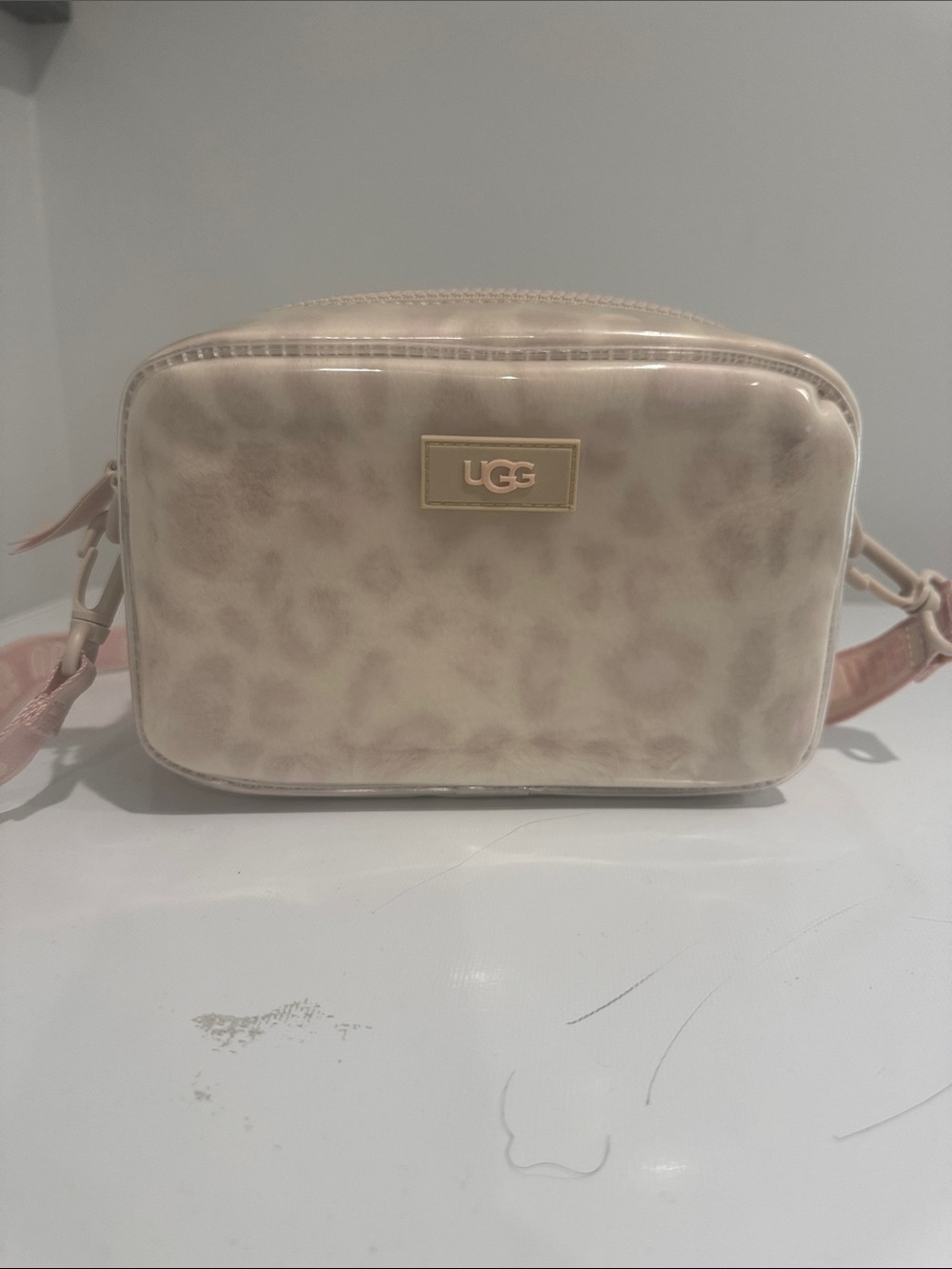 UGG Blush Leopard Print Crossbody Bag with Gold Logo
